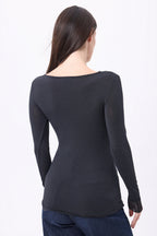 T-Shirt Col V Dentelle Milo - Noir - Femme