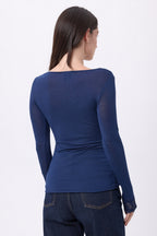 Camiseta de cuello en V con encaje Milo - azul marino - mujer