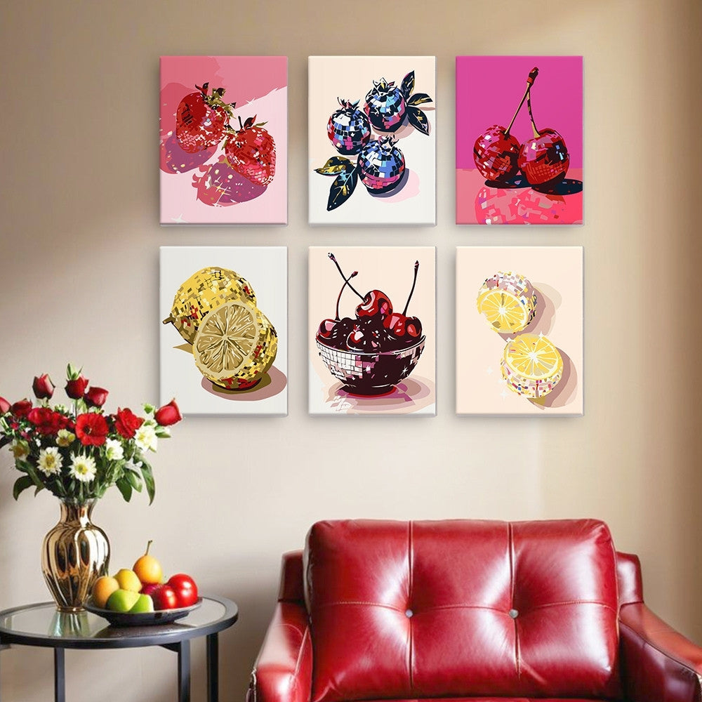 Mini pintura por números 15x20cm (6 piezas) - Frutas Disco