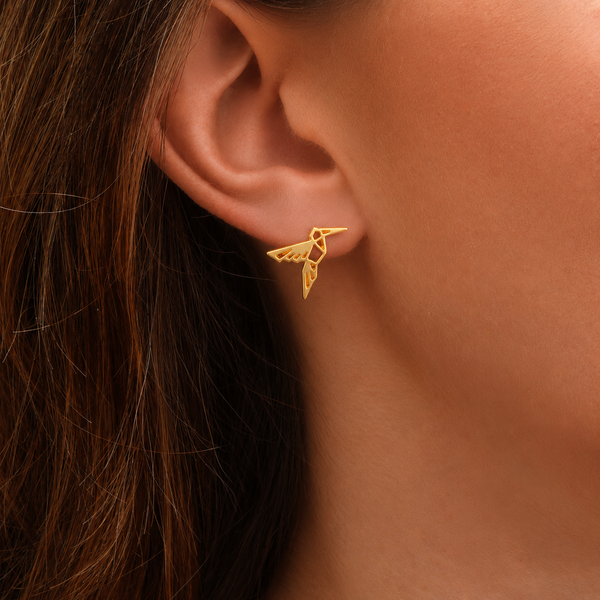 Boucles D'Oreilles Mini Colibri Doré