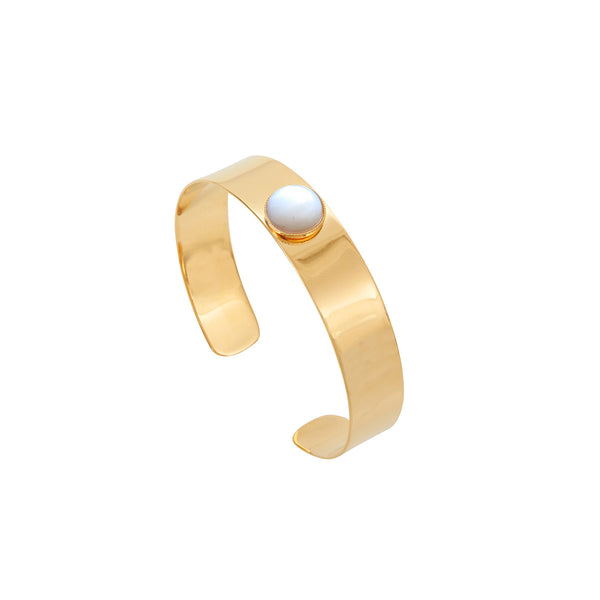 Gold Minimal White Mother-of-Pearl Cuff