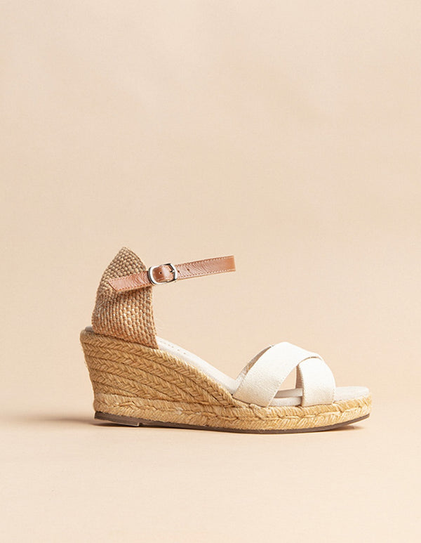 Menorca Strap Mid-Heel Espadrilles - Cream Canvas - Women