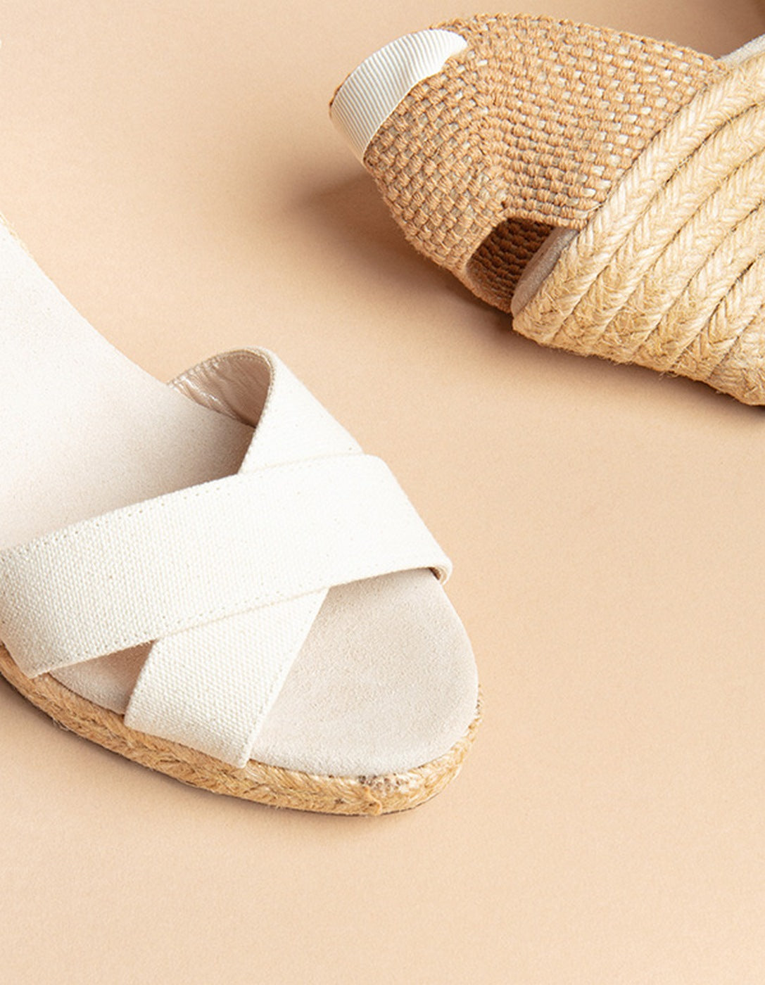 Espadrilles Mi-Talon Minorque Ruban - Toile Crème - Femme