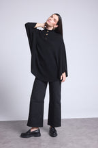 Poncho con botones dorados Miranda - Negro - Mujer