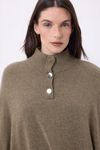Poncho Cape Boutons Dores Miranda - Khaki Chine - Femme