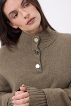 Poncho Cape Boutons Dores Miranda - Khaki Chine - Femme