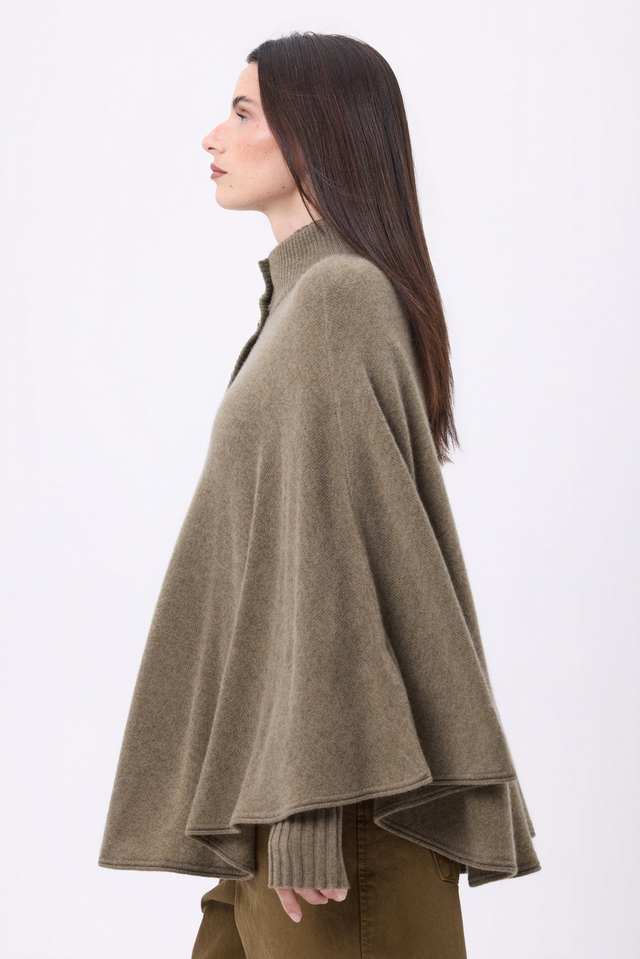 Poncho Cape Boutons Dores Miranda - Khaki Chine - Femme