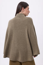 Poncho Cape Boutons Dores Miranda - Khaki Chine - Femme