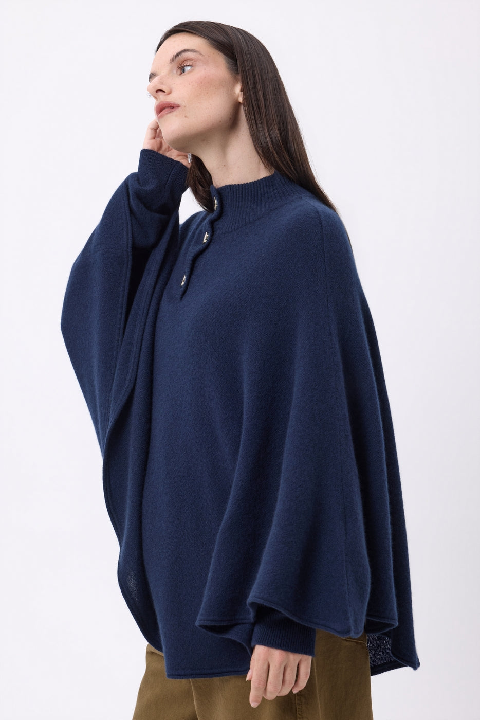 Poncho Cape Boutons Dores Miranda - Bleu Marine - Femme