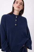 Poncho Cape Boutons Dores Miranda - Bleu Marine - Femme