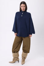 Poncho Cape Boutons Dores Miranda - Bleu Marine - Femme