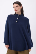 Poncho Cape Boutons Dores Miranda - Bleu Marine - Femme