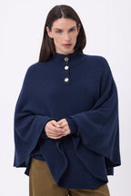 Poncho Cape Boutons Dores Miranda - Bleu Marine - Femme