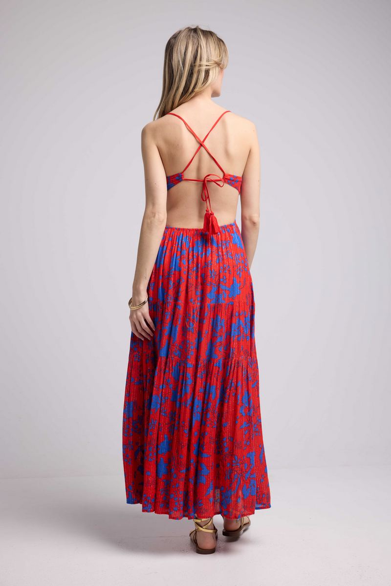 Vestido Largo de Tirantes - Rojo Azul