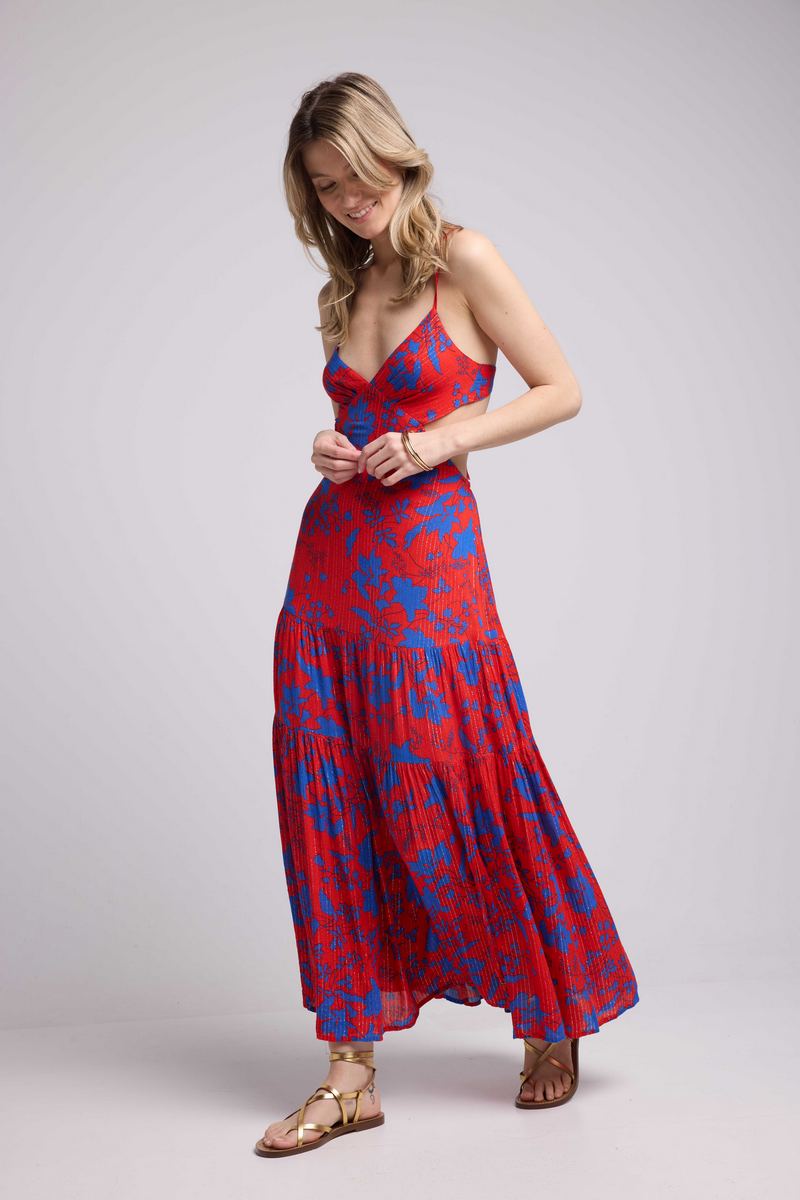 Vestido Largo de Tirantes - Rojo Azul