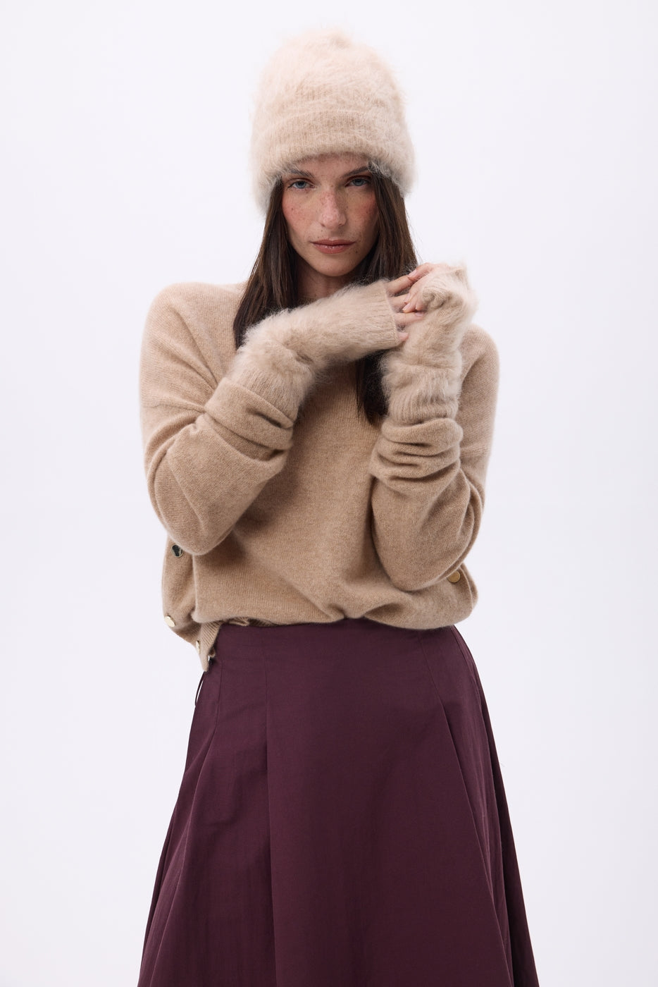 Mitones – Cachemira cepillada Mira - Beige crema - Unisex