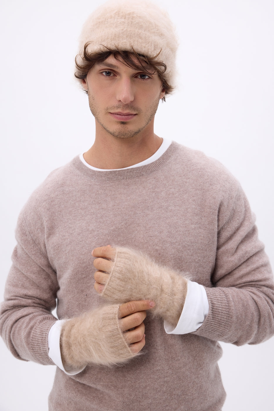 Manopole – Cashmere Spazzolato Mira - Beige Crema - Unisex - 100% Cashmere Spazzolato