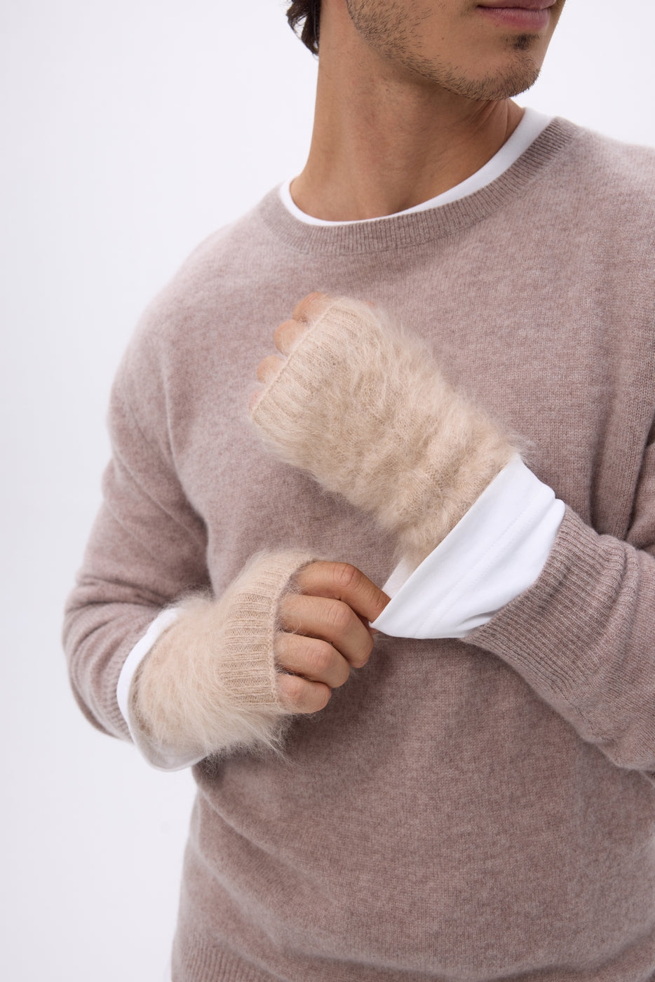Manopole – Cashmere Spazzolato Mira - Beige Crema - Unisex - 100% Cashmere Spazzolato