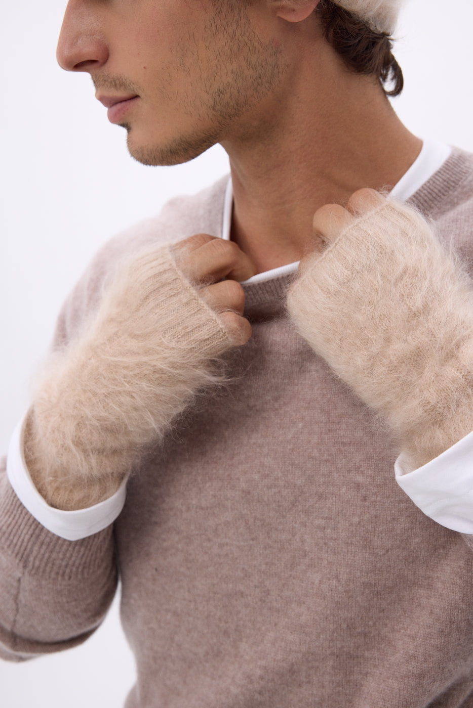 Manopole – Cashmere Spazzolato Mira - Beige Crema - Unisex - 100% Cashmere Spazzolato