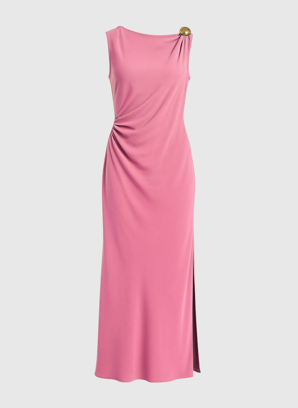 An'ge – Vestido Midi Mirka Rosa, vestido largo fucsia sin mangas con drapeado lateral