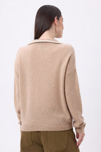 Pull Col Montant Zippé À Liseret Miska - Beige Creme Blanc - Femme