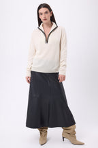 Pull Col Montant Zippé À Liseret Miska - Blanc Noir - Femme