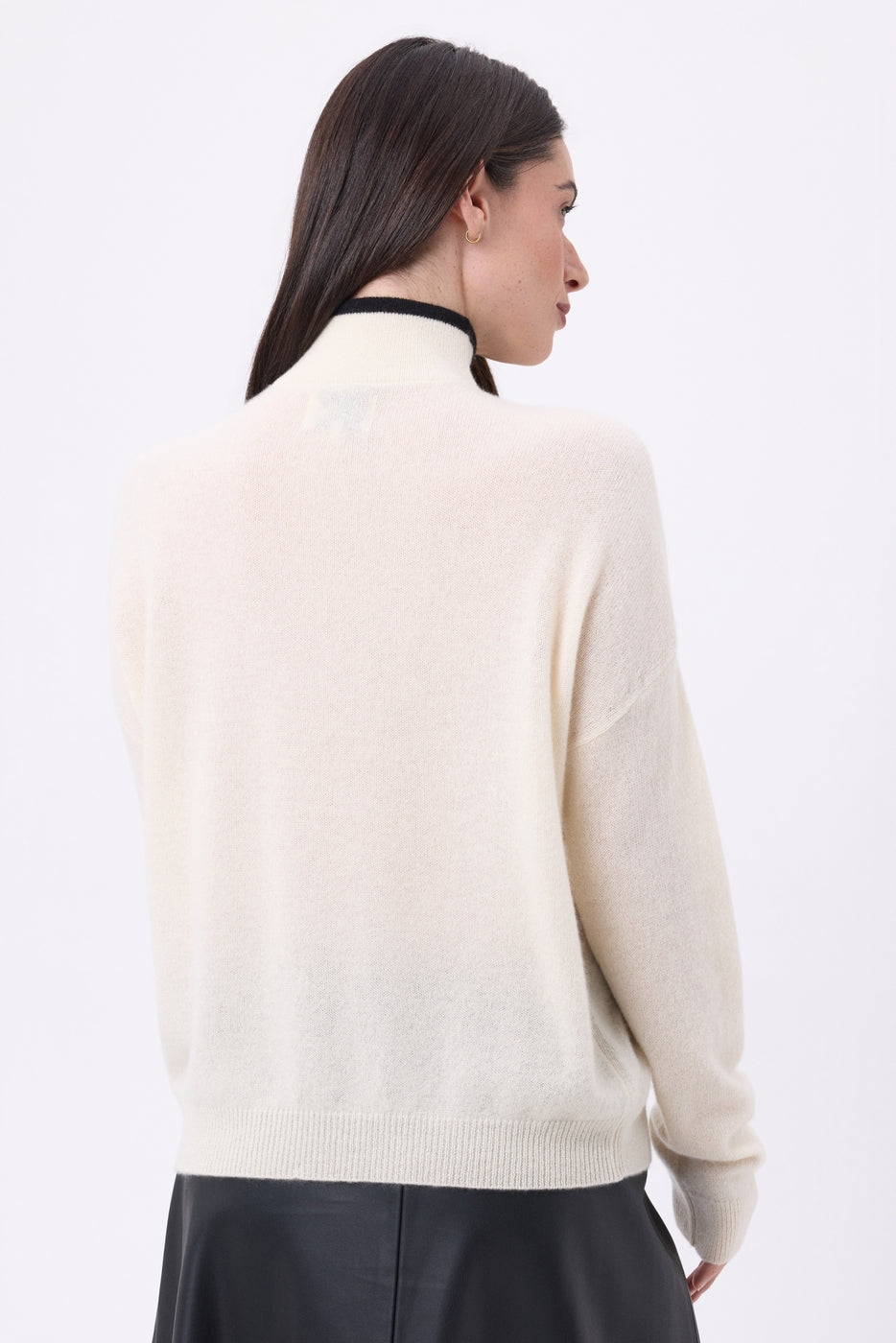 Pull Col Montant Zippé À Liseret Miska - Blanc Noir - Femme
