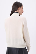 Pull Col Montant Zippé À Liseret Miska - Blanc Noir - Femme