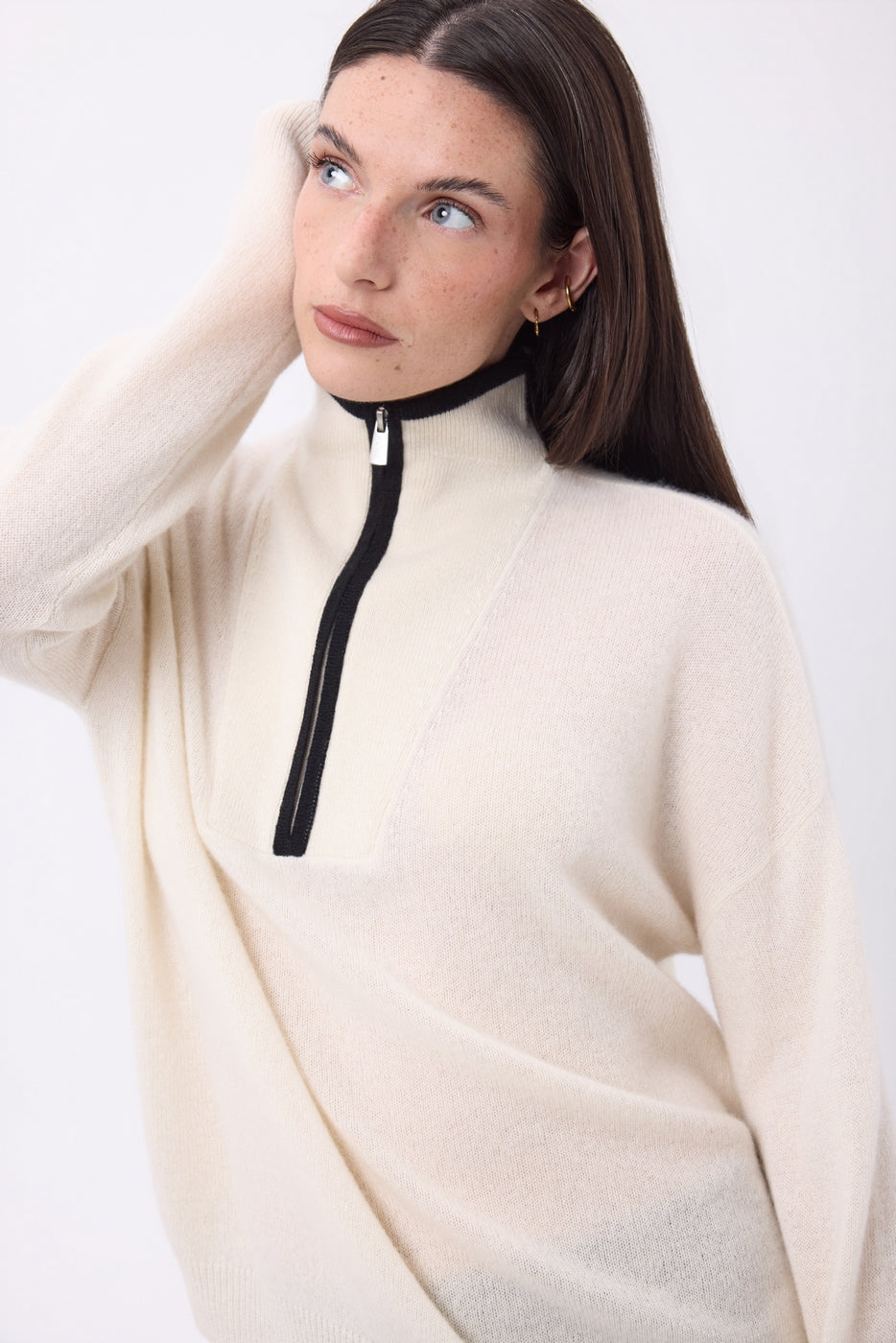 Pull Col Montant Zippé À Liseret Miska - Blanc Noir - Femme