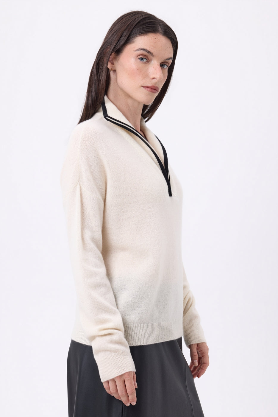 Pull Col Montant Zippé À Liseret Miska - Blanc Noir - Femme