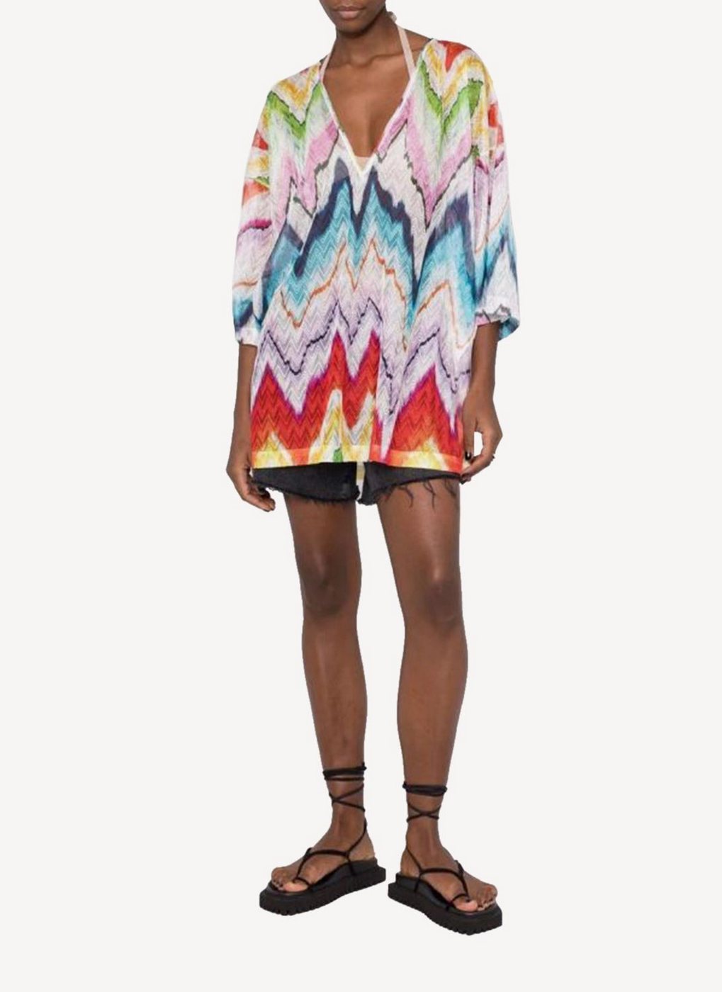Robe De Plage Beach Copricostume Corto Blusa - Chevron Multicolor