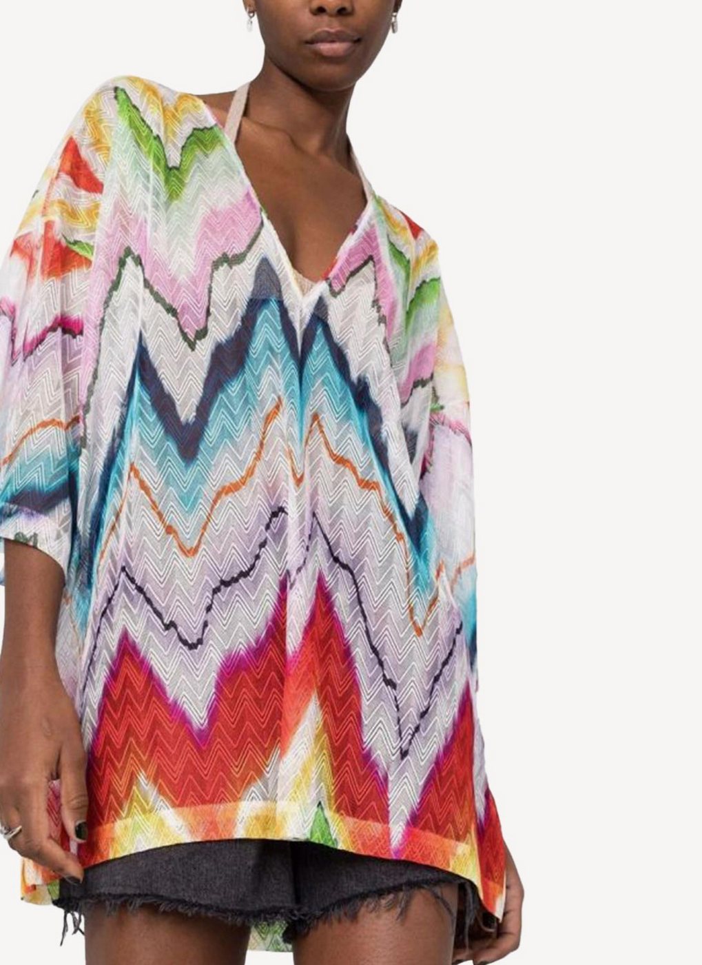 Robe De Plage Beach Copricostume Corto Blusa - Chevron Multicolor