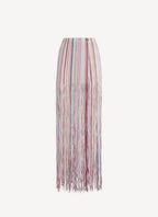Falda Larga con Efecto Pareo y Flecos - White E Multi Stripes