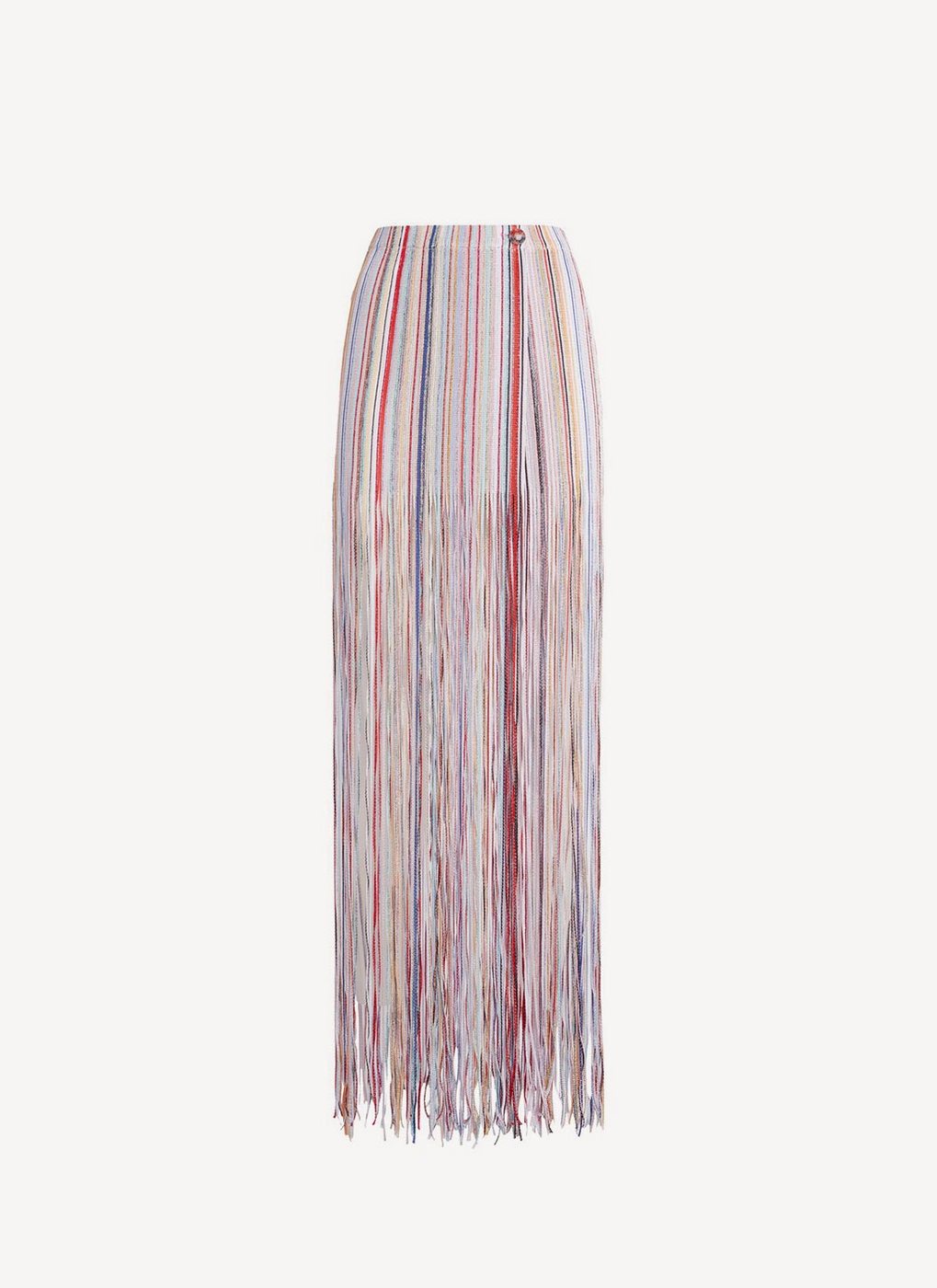 Falda Larga con Efecto Pareo y Flecos - White E Multi Stripes