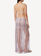Falda Larga con Efecto Pareo y Flecos - White E Multi Stripes