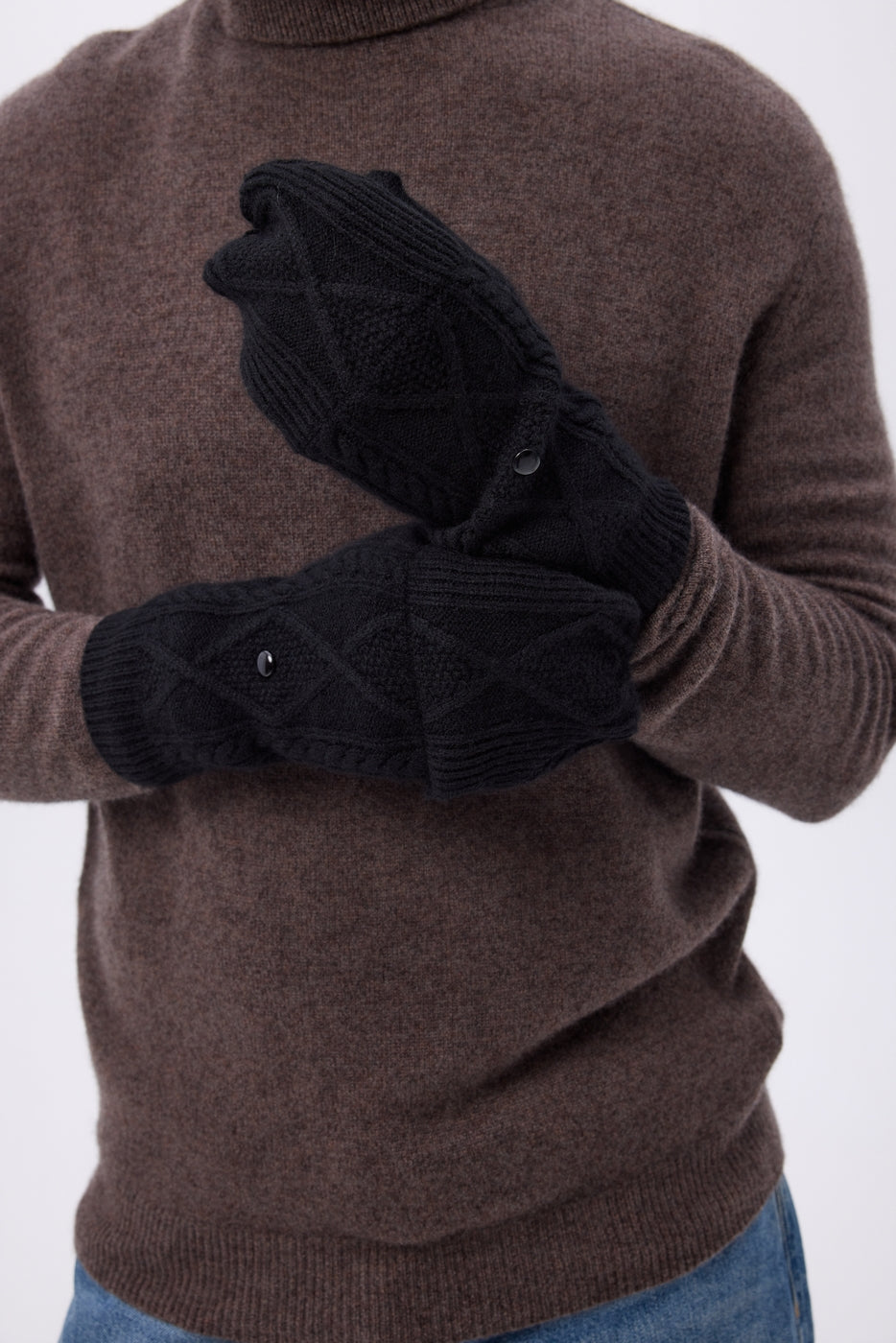 Unisex Fold-Over Mittens Mitbut - Black - Unisex