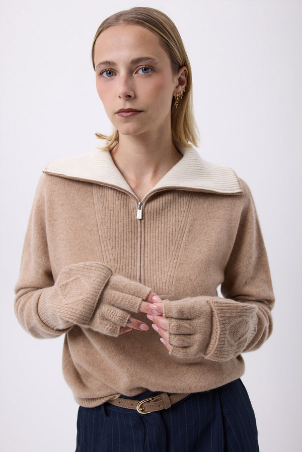 Mitbut Fingerløse Handsker Med Klap - Cremebeige - Unisex