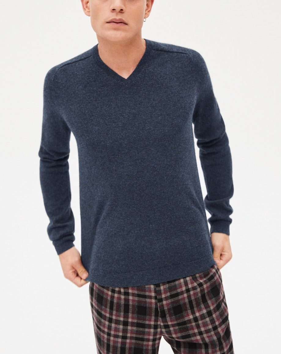 Pull V Ajuste Emmanchures Marteau - Indigo - Homme