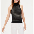 Jersey Cuello Alto Sin Mangas Calado En Seda - Negro Y Natural - Mujer