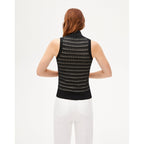 Jersey Cuello Alto Sin Mangas Calado En Seda - Negro Y Natural - Mujer