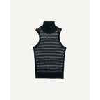Jersey Cuello Alto Sin Mangas Calado En Seda - Negro Y Natural - Mujer