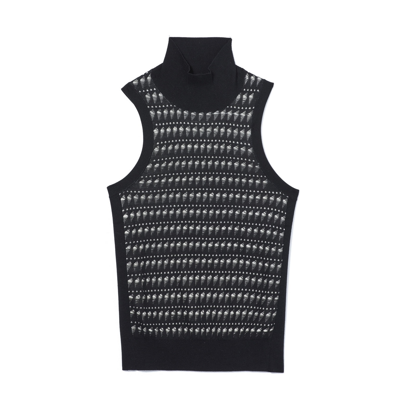 Jersey Cuello Alto Sin Mangas Calado En Seda - Negro Y Natural - Mujer