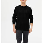Jersey Cuello Redondo Trenzas Y Canalé - Negro - Hombre