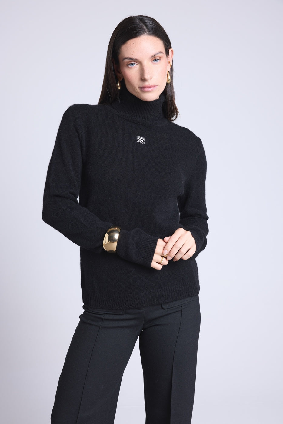 Jersey de cuello alto con monograma Monogramme - Negro blanco - Mujer