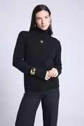 Jersey de cuello alto con monograma Monogramme - Negro blanco - Mujer