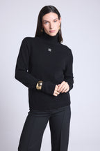 Jersey de cuello alto con monograma Monogramme - Negro blanco - Mujer