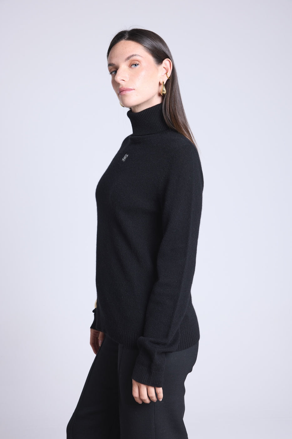Jersey de cuello alto con monograma Monogramme - Negro blanco - Mujer