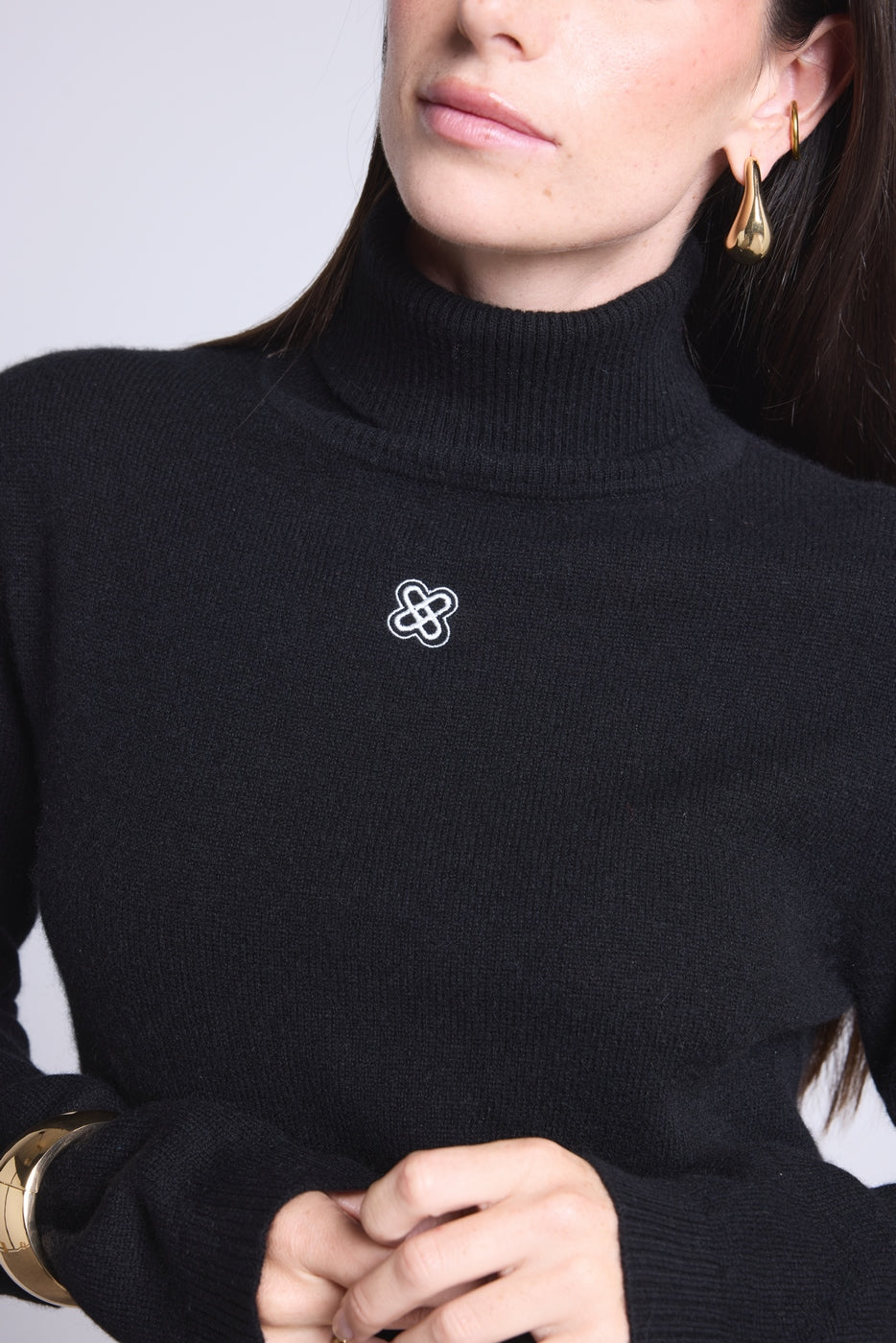 Jersey de cuello alto con monograma Monogramme - Negro blanco - Mujer