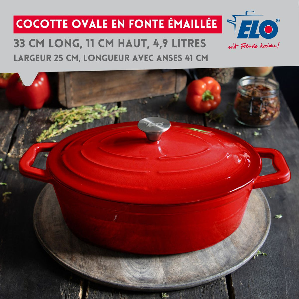 Cocotte Ovale En Fonte Émaillée De Long Rouge Cerise Elo - Rouge