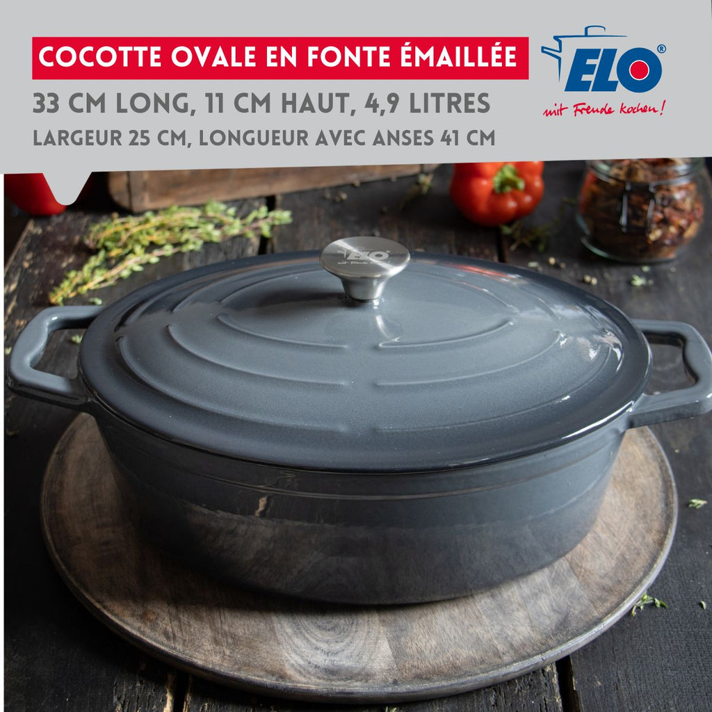 Cocotte Ovale En Fonte Émaillée Gris Classique Elo - Gris